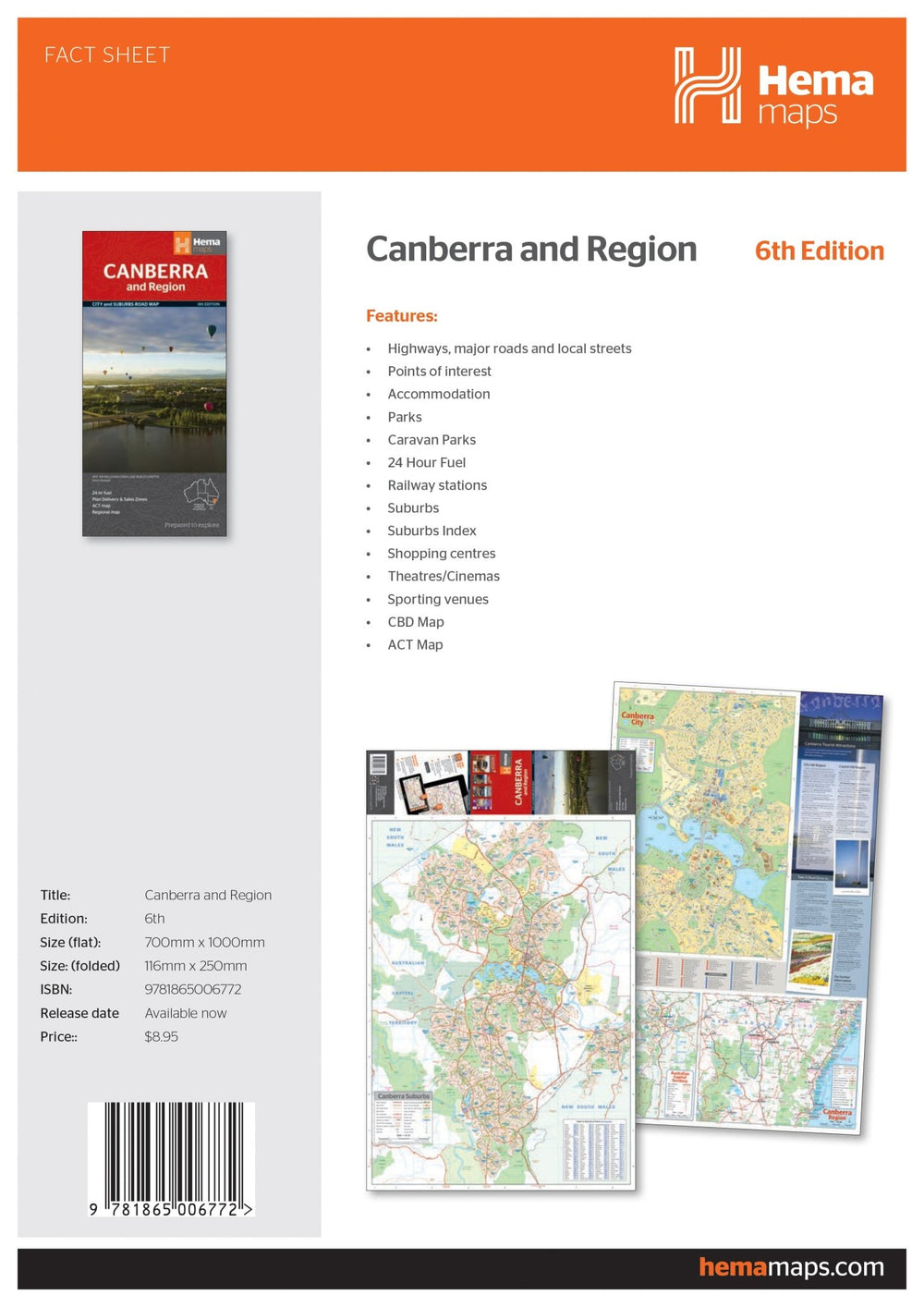 Canberra & Region Map - Hema Maps - 9781865006772 -Caravan World Australia