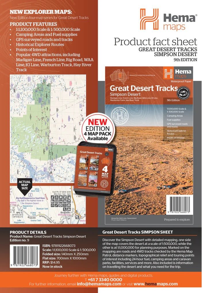 Great Desert Tracks Simpson Desert Map - Hema Maps - 9781922668073 -Caravan World Australia