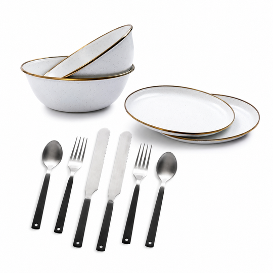 Barebones Enamel Dining Set - Eggshell