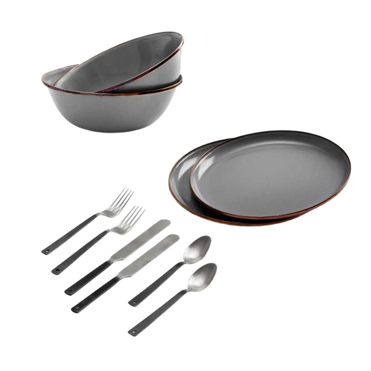 Barebones Enamel Dining Set - Slate Grey