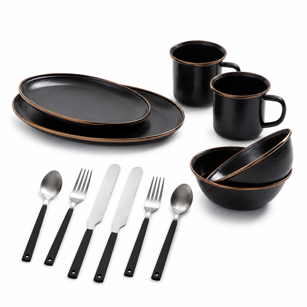 Barebones Enamel Dining Set - Charcoal