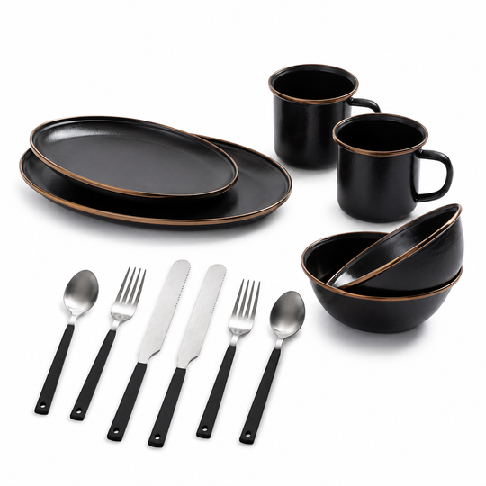 Barebones Enamel Dining Set - Charcoal