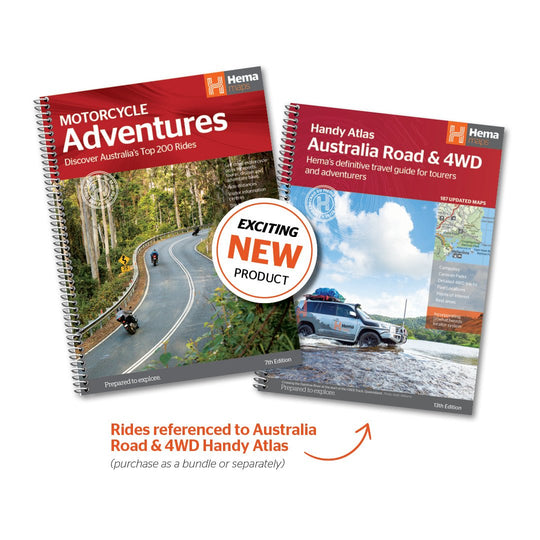 Motorcycle Adventures Top 200 Rides + Australia Road & 4WD Handy Atlas Bundle - Hema Maps - Bundle - Print - BOM50005 - Caravan World