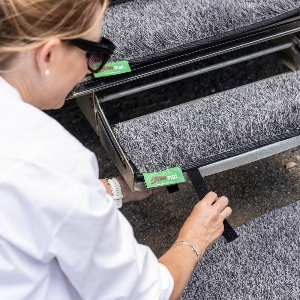 Muk Mat Steps - Grey with Black Pitch Edging - Muk Mat - MUK-MAT-GRY-PB-STEP -Caravan World