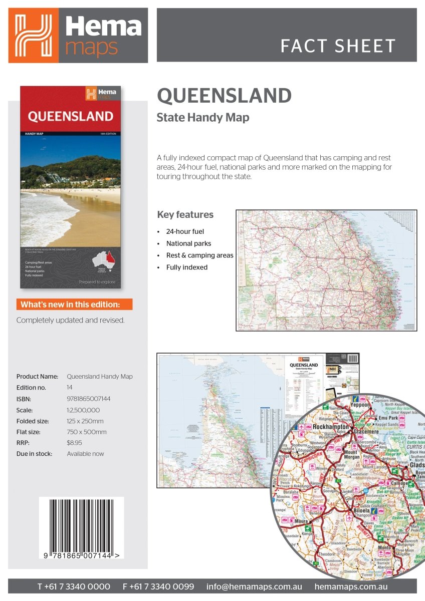 Queensland Handy Map - OE - Hema Maps - Maps - 9781865007144 - Caravan World