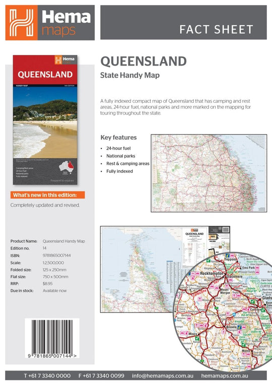 Queensland Handy Map - OE - Hema Maps - Maps - 9781865007144 - Caravan World