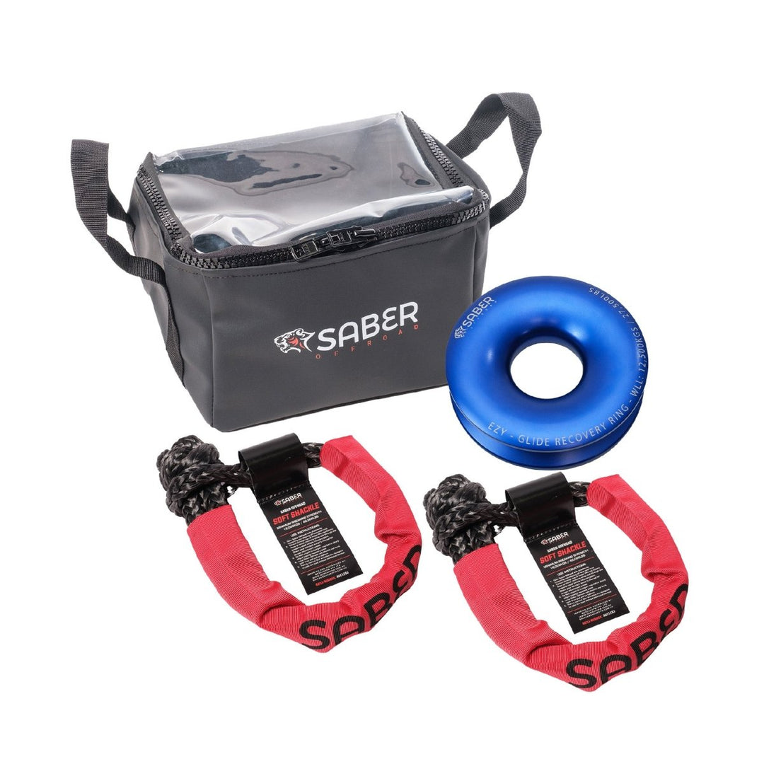 Saber Ezy - Glide 12,500 WLL Recovery Ring, Bag & Twin Sheath Soft Shackles - Saber Offroad - SBR-12BRRK2 - Caravan World