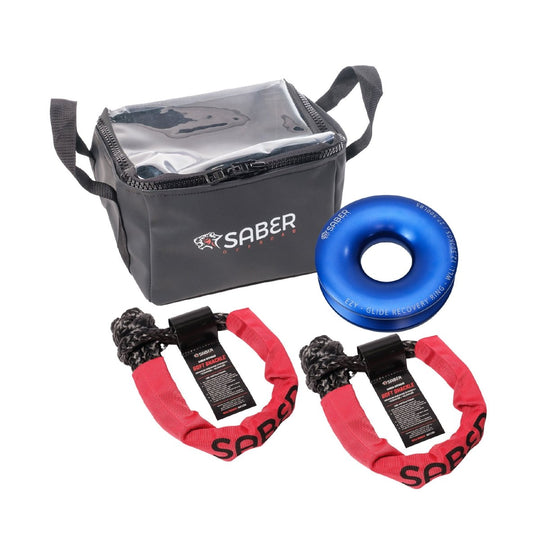 Saber Ezy - Glide 12,500 WLL Recovery Ring, Bag & Twin Sheath Soft Shackles - Saber Offroad - SBR-12BRRK2 - Caravan World