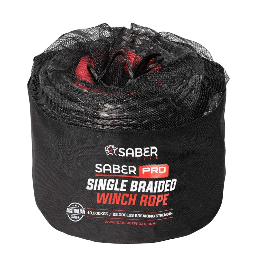 Saber Single Braided Winch Rope - 30M, 9,500KG - Saber Offroad - SBR-30WR-SBLK - Caravan World