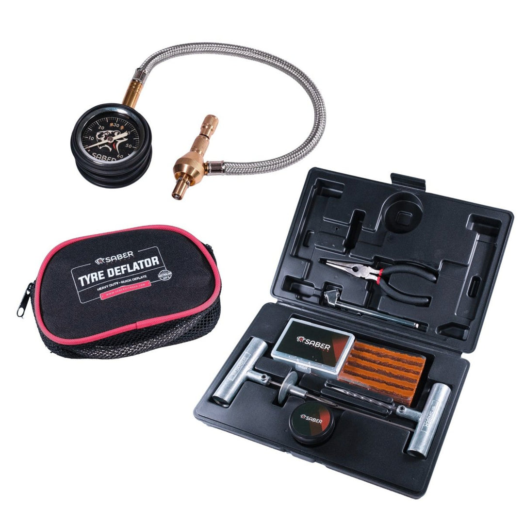 Saber Tyre Safety Bundle - Tyre Deflator & Repair Kit - Saber Offroad - SBR-TSB1 - Caravan World
