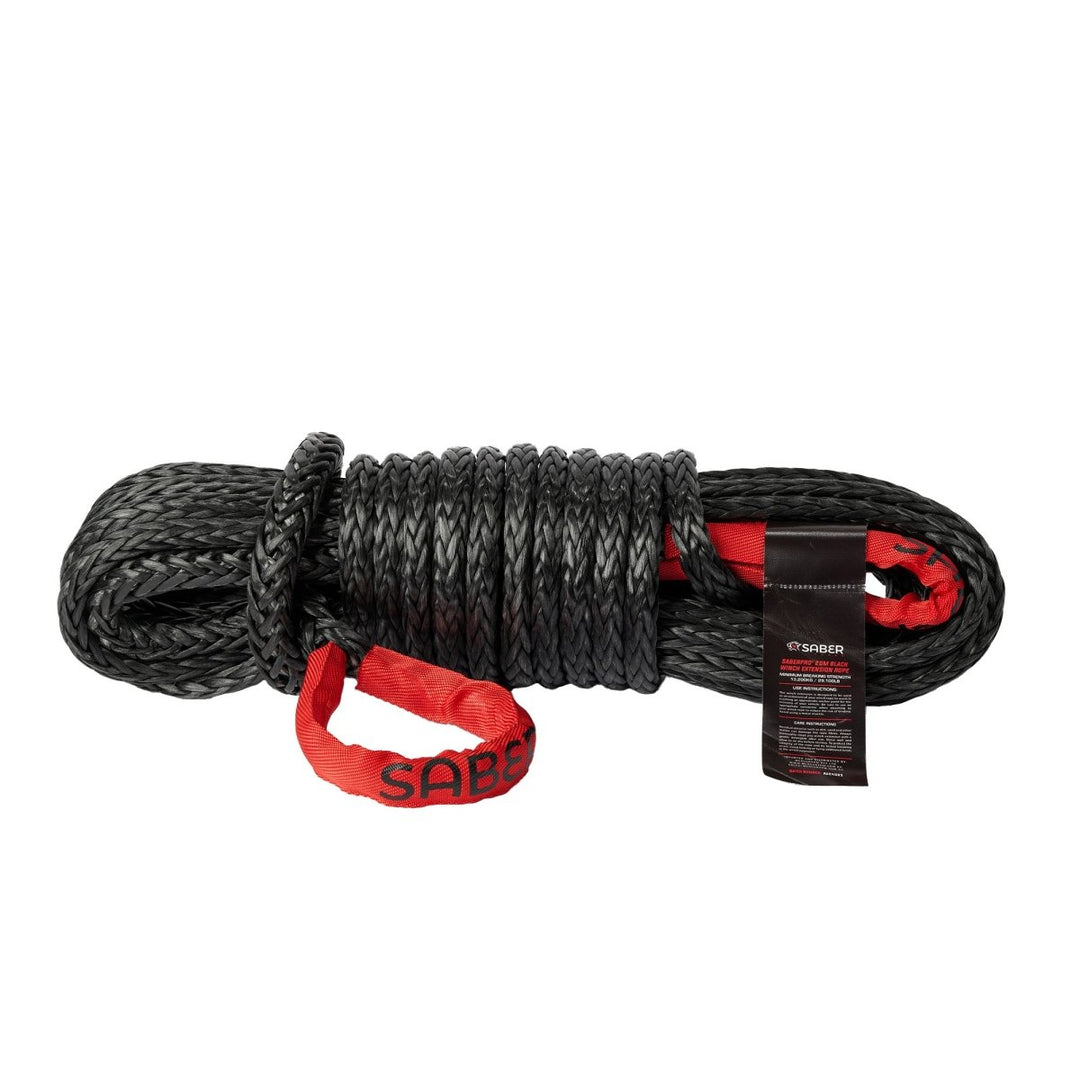 SaberPro - Black Winch Extension Ropes With Red Sheath Eyes - Saber Offroad - SBR-13WERS - Caravan World
