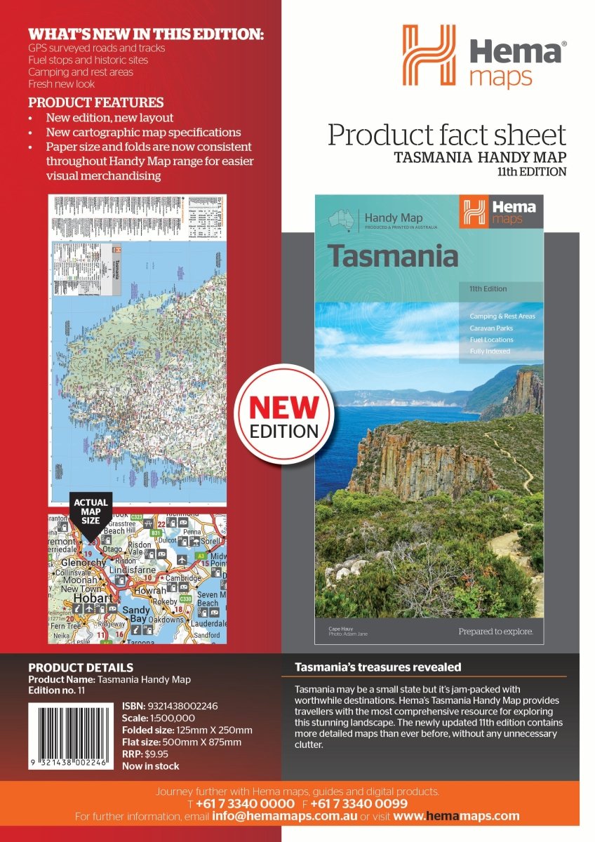 Tasmania Handy Map - Hema Maps - Maps - 9321438002246 - Caravan World