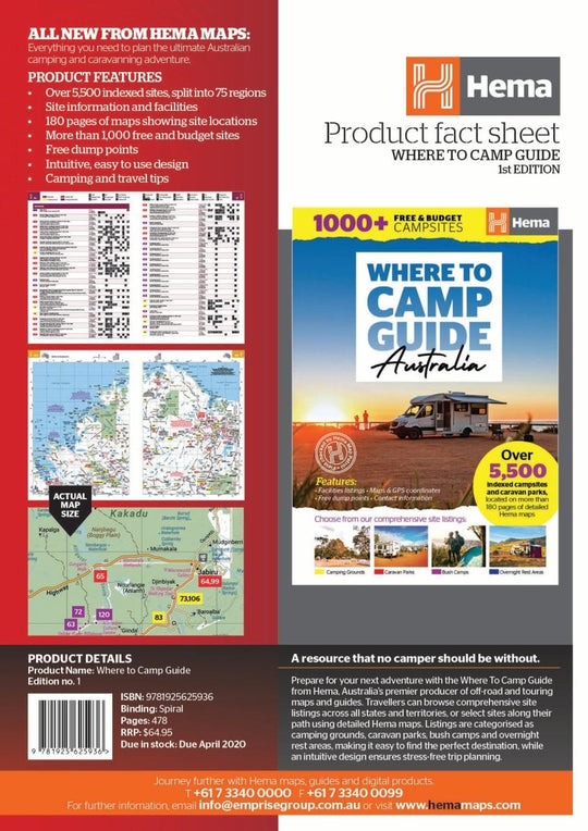 Where to Camp Guide - Hema Maps - Books - 9781925625936 - Caravan World